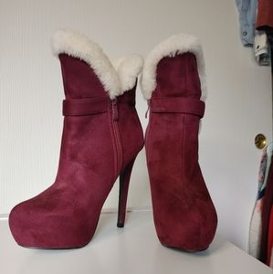 Showdazzle Burgundy Faux Fur Trimmed Bootie